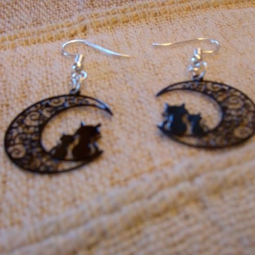 Boucles d'oreilles chat sur la lune (vendue)