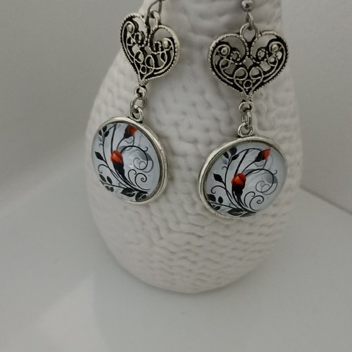 Boucles d'oreilles cabochon fleuri