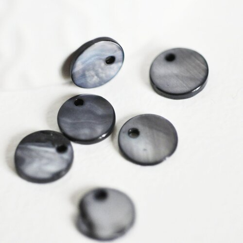Pendentif rond nacre noire,fourniture créative,pendentif coquillage, coquillage noir,coquillage naturel,création bijoux,10mm,lot 10-g1075