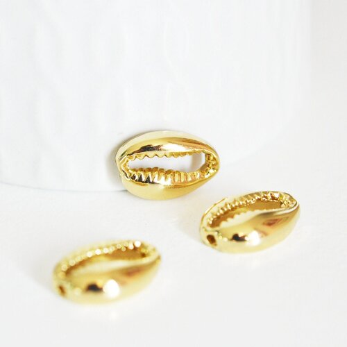 Pendentif cauri zamac doré , pendentif coquillage,création bijoux,sans nickel,pendentif coquillage doré, 17mm, lot de 5-g814