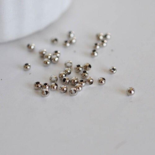 Perles intercallaires platine, perles argent, création bijoux, laiton argenté,perle ronde argent,10 grammes, 3mm,g2603