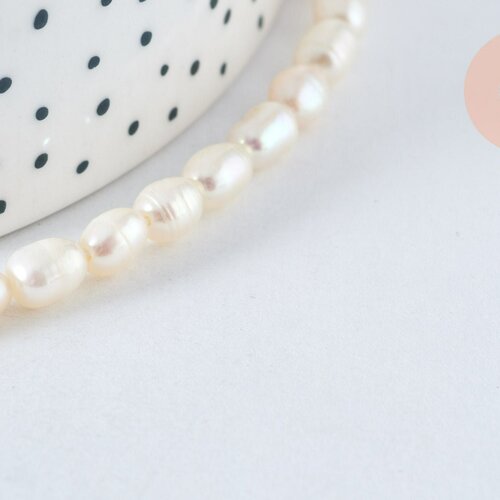 Perle naturelle blanche grain de riz 5-7mm grade a,perle d'eau douce percée pour création bijoux,perle eau douce, le fil de 18cm g6832