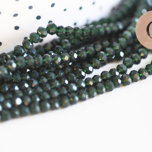 Perles toupies vert foncé, perles bijoux, perle cristal vert, perle verre facette, création bijoux, fil de 180, 3mm g3907