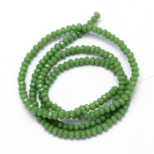 Perles toupies vert émeraude, perles bijoux, fourniture créative, perle verre facette, création bijoux, fil de 36cm, 3mm g5376