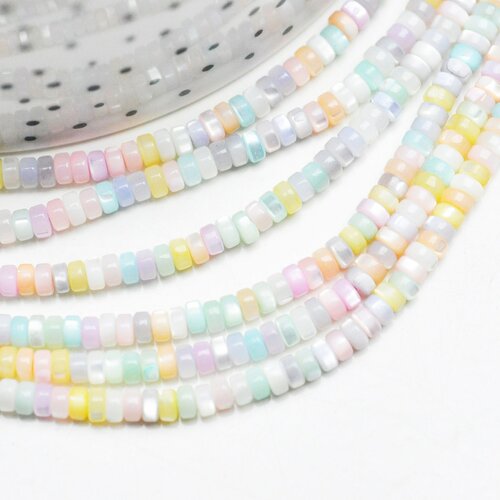 Perle nacre naturelle heishi multicolore pastel,tube coquillage coloré,perle coquillage,création bijoux,2x4mm, le fil de 95 perles,g4478