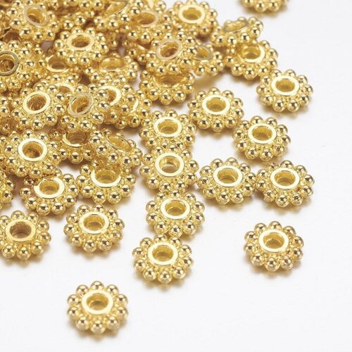 Rondelles fleurs laiton doré, perles dorées, création bijoux, perles intercallaires, perle fleur,lot de 50, 6.5mm g4978