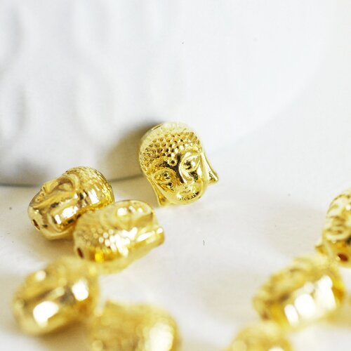 Perle tête de bouddha zamac doré ,fournitures créatives sans nickel,creation bijoux,perle voyage inde,11mm,lot de 10 g5291