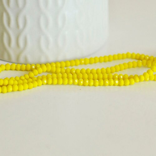 Perles toupies jaune, perles bijoux, fourniture créative, perle verre facette, fil de 38cm, 3mm,g2669
