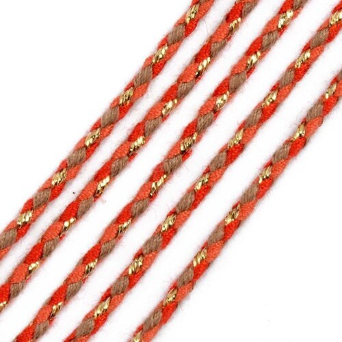Cordon tressé rouge fil doré 2mm, cordon pour bijoux,cordon multicolore scrapbooking,corde décoration, longueur 1 mètre g5810
