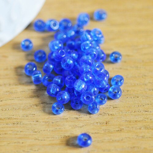 Grosses perles rocaille bleu transparent,fournitures pour bijoux, perles rocaille bleues, bleu roi opaque, lot 10g, diamètre 4mm g3814