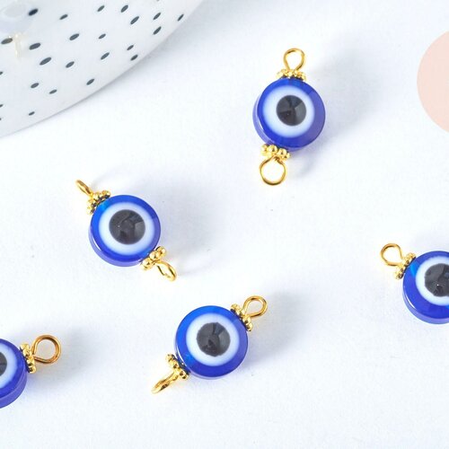 Connecteur rond oeil résine bleue 19mm, pendentif mauvais œil en résine, création bijoux chance, lot de 10 g6942