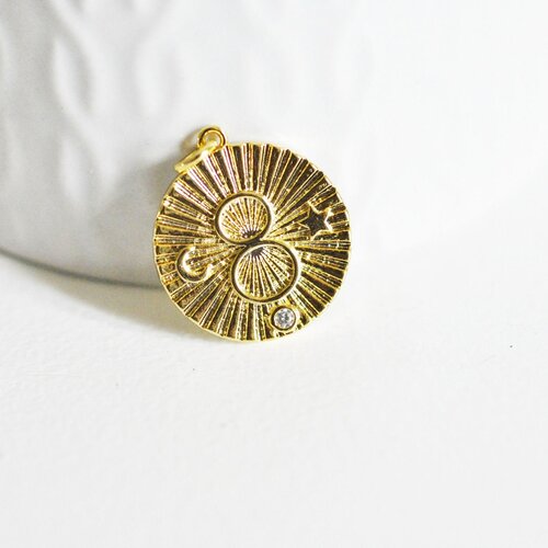 Pendentif médaille ronde infini laiton doré texturé, pendentif doré sans nickel pour la création bijoux,médaille or,22.5mm, l'unité g5286