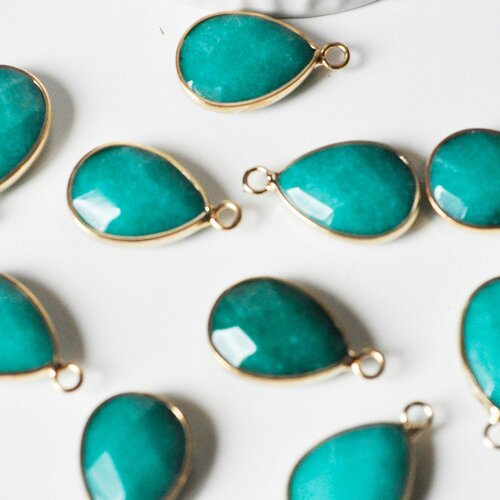 Pendentif goutte jade bleu doré, pendentif jade, pendentif bijoux pierre,jade naturel, jade teinté bleu,24mm, l'unité g4785