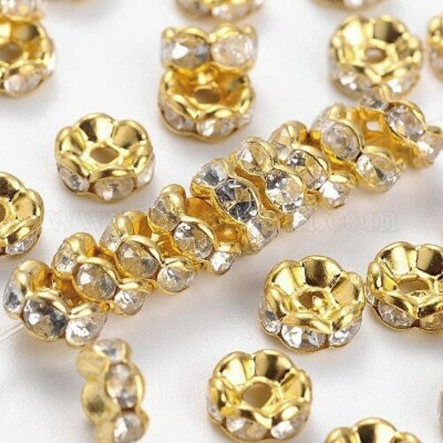 Rondelles laiton doré zircon grade b, perles dorées, création bijoux, perle intercalaire, perle disque, 6mm, lot de 20 g5599