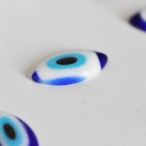 Cabochon dôme marquise verre mauvais oeil, fournitures créatives, cabochons, verre bleu, fait main,14mmx7mm, lot de 10 pièces (3.8 gr)-g1963
