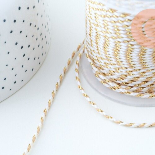 Braided cord white beige golden thread 1.5mm, cord for jewelry, multicolored cord scrapbooking, rope decoration, length 1 meter g6069