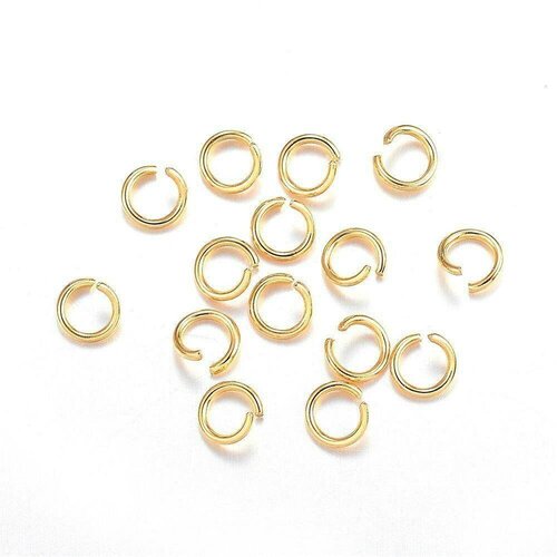 Anneaux ronds acier doré, fournitures acier,anneaux ouverts, sans nickel,anneaux dorés,apprêt doré, lot de 50, 5mmx0.8mm,g3271