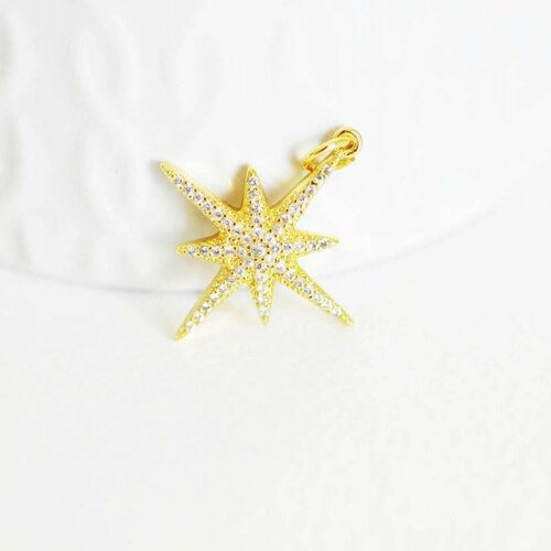 Pendentif étoile doré cristal zircon, pendentif doré,porte-bonheur,laiton dore,bijou constellation,création bijoux,25mm,l'unite- g476