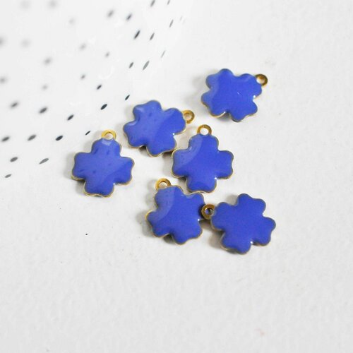 Pendentif croix laiton brut émail bleu, fournitures créatives, laiton doré,création bijoux,10mm, lot de 10 g3581