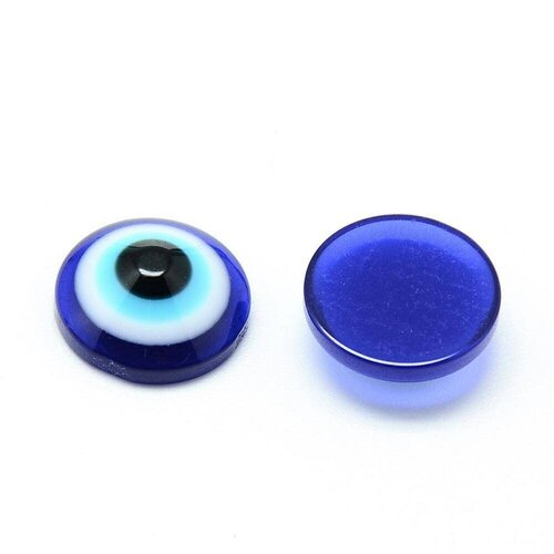 Cabochon rond résine bleue mauvais oeil, fournitures créatives,chance, cabochon plastique, gri-gri,6mm ,lot de 20-g886