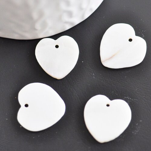 Charm coeur nacre blanche naturelle, pendentif coeur, coeur nacre, coquillage blanc, création bijoux, 19mm, lot de 5-g1069