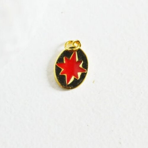Pendentif médaille étoile laiton doré 20k émail rouge ,pendentif doré creation bijoux, pendentif laiton doré,13.7x9mm,l'unité g5255