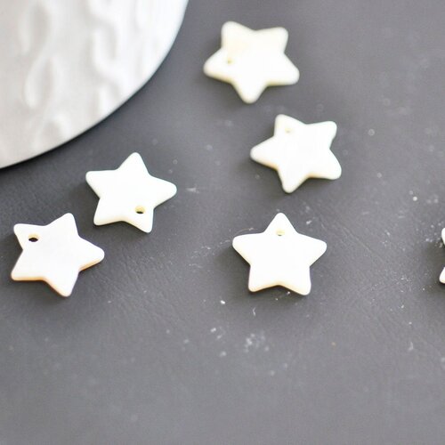 Charm etoile nacre blanche naturelle, pendentif étoile,étoile nacre, coquillage blanc, création bijoux, 12mm, lot de 10 -g144