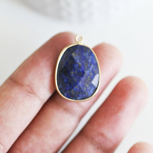 Pendentif oval lapis lazulis, facetté,pendentif bijou pierre naturelle, pendentif pierre naturelle,lapis lazulis naturel, l'unite,g2809