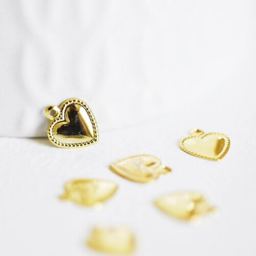 Pendentif coeur laiton doré , pendentif sans nickel,creation bijoux,coeur doré, pendentif laiton doré,10mm,lot de 5-g1047
