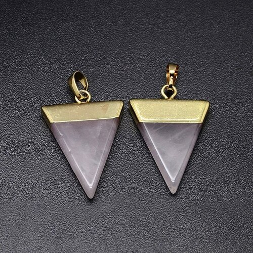 Pendentif triangle quartz rose,quartz naturel,pendentif pierre, support doré, création bijoux, pierre naturelle, 33mm-g2059