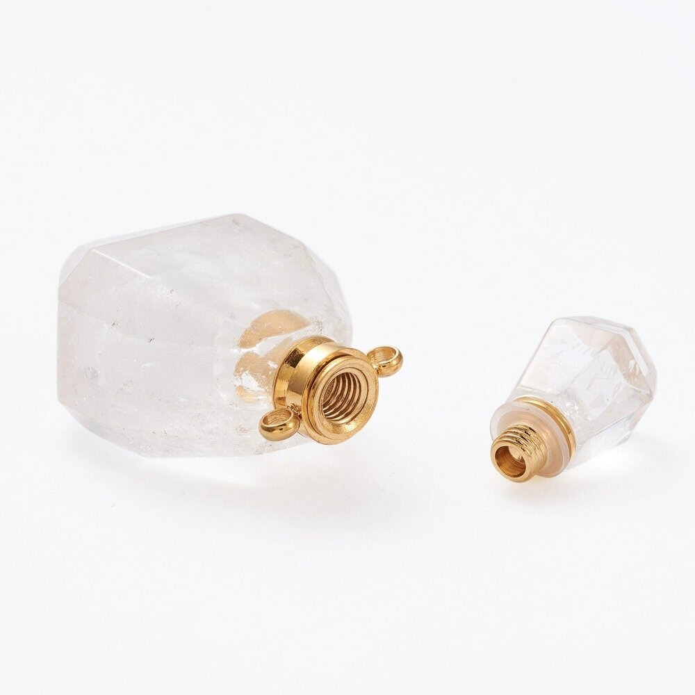 Pendentif bouteille parfum cristal de roche, pendentif pierre naturelle, pendentif collier,pendentif quartz naturel,39mm,l'unité g5222 - Un grand  marché
