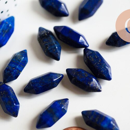 Pointe lapis lazulis naturelle non percée 18mm, pointe double, pierre naturelle polie, création bijoux lapis lithothérapie, l'unité g6368