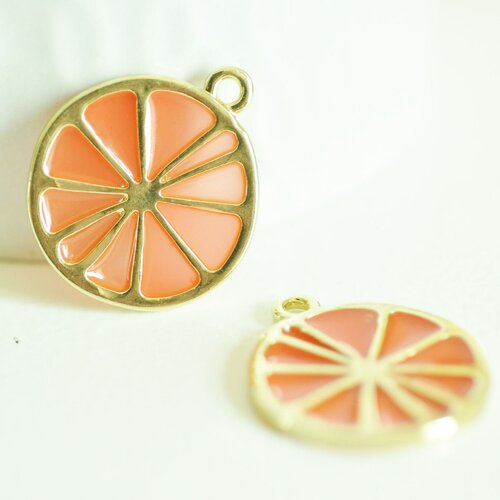 Pendentif citron agrume en zamac doré rose, pendentif fruit estival pour création bijoux, pendentif doré, 26.5mm,lot de 2,g3619