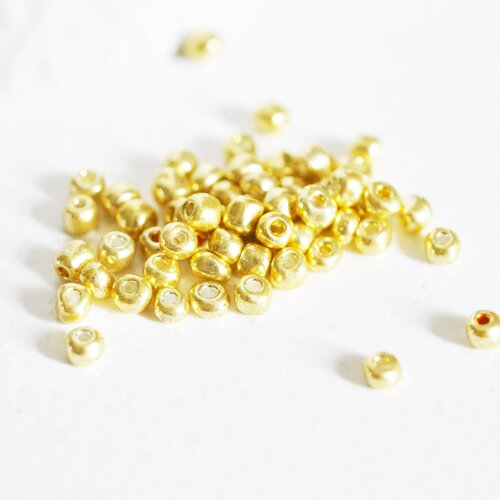 Grosses perles rocaille dorée brillante ou mate, fournitures bijoux, perle métallisé, doré opaque, lot 20g, diamètre 4mm-g1950