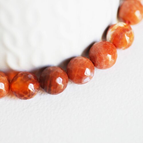 Perle agate feu rayée orange, perle agate,pierre naturelle,agate naturelle,perle pierre ronde,10mm,fil de 35 perles-g1862