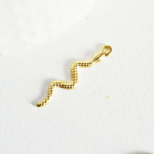Breloque serpent acier doré 14k,sans nickel,cadeau anniversaire,création bijoux,pendentif animal, pendentif acier doré,28mm,g2898