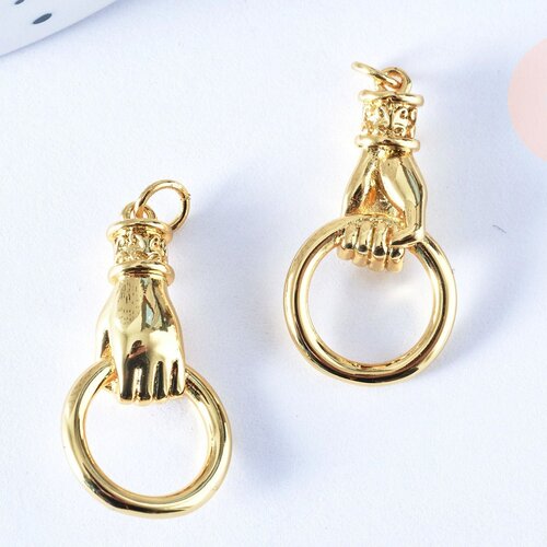 Charm hand fist golden brass 28mm,pendant for jewelry creation,unit g7125