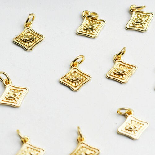 Pendentif médaille losange oeil laiton doré 18k texturé, un pendentif doré sans nickel pour la création,médaille or,10mm, l'unité g4672