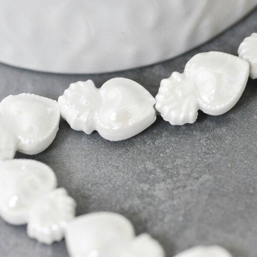 Perle porcelaine blanche coeur irisé, fournitures créatives, perle céramique, fabrication bijoux, céramique blanche, lot de 25, 16mm,g3309