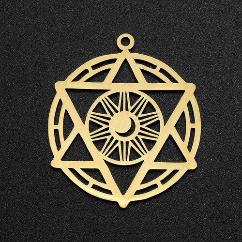Pendant steel dore star sun 25.5mm, gold charm, gold stainless steel, pendant without nickel, jewelry creation, unit g6142