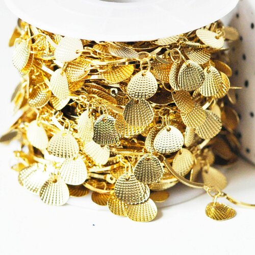 Chaine laiton doré 18 carats coquillages, chaine doree fantaisie pour création bijoux,15x2mm, le mètre g5355