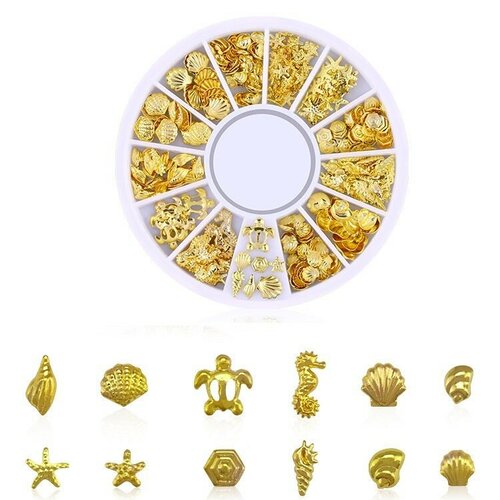 Charm à coller zamac doré,thème océan coquillage, fournitures à coller pour décorer pierres et bijoux,4mm, boite de 200 g5298