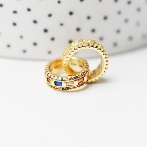 Pendentif anneaux enlacés laiton doré cristal zircon coloré, pendentif doré amour et amitié,15mm, l'unité g4745