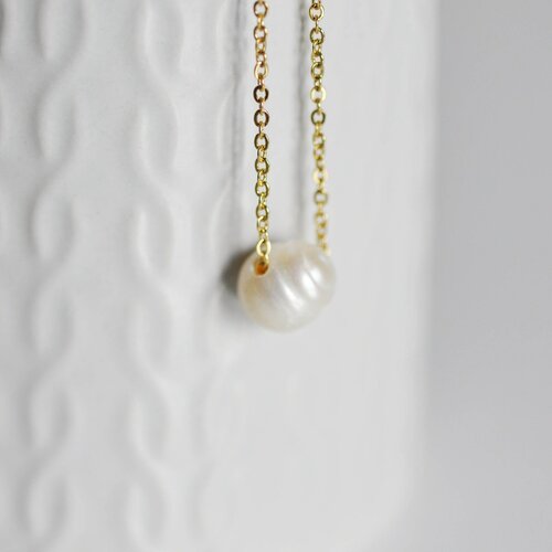 Collier chaine acier dorée 14k perle, chaine fantaisie,chaine collier,sans nickel,perle naturelle,acier doré, chaine complète,2mm,45cm-g6743