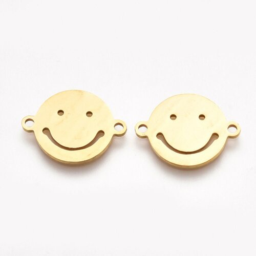 Pendentif acier dore smiley,breloque doré, acier inoxydable doré, pendentif sans nickel,création bijoux,12.5mm,l'unité g5687