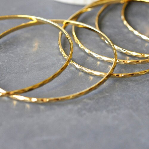 Bracelet jonc strié acier doré 14k, doré inoxydable, bracelet plaqué or, sans nickel, 68mm,l'unité g5961
