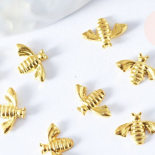 Charm à coller zamac doré abeille,thème nature et insectes, fournitures à coller décors pierres et bijoux,10mm, lot de 5 g6704