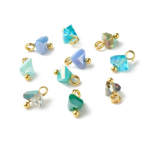 Pendentif perle triangle doré carats cristal bleu turquoise 8mm,pendentif cristal, pendentif doré cristal, création bijoux, les 10 g6240