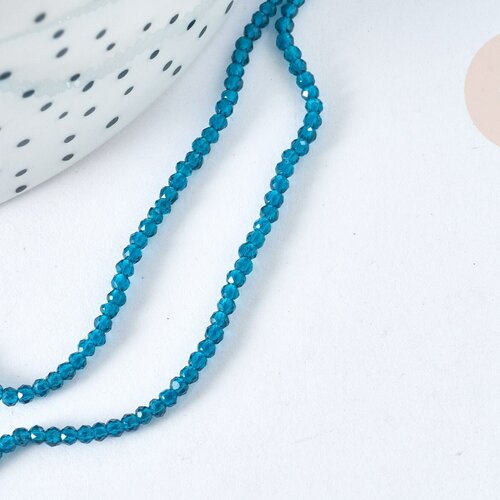 Perle ronde verre facettée transparente bleu ciel 2mm, fourniture création de bijoux diy,fil de 37 cm  l'unite g7447