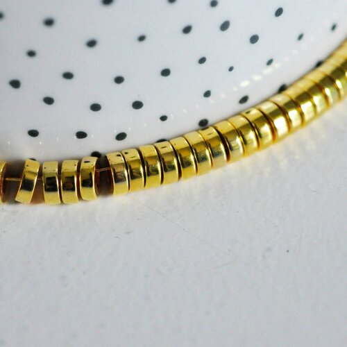 Perle rondelle hématite dorée, perle hématite ,création bijoux pierre, perle pierre heishi,6mm,fil de 175 perles,g7059